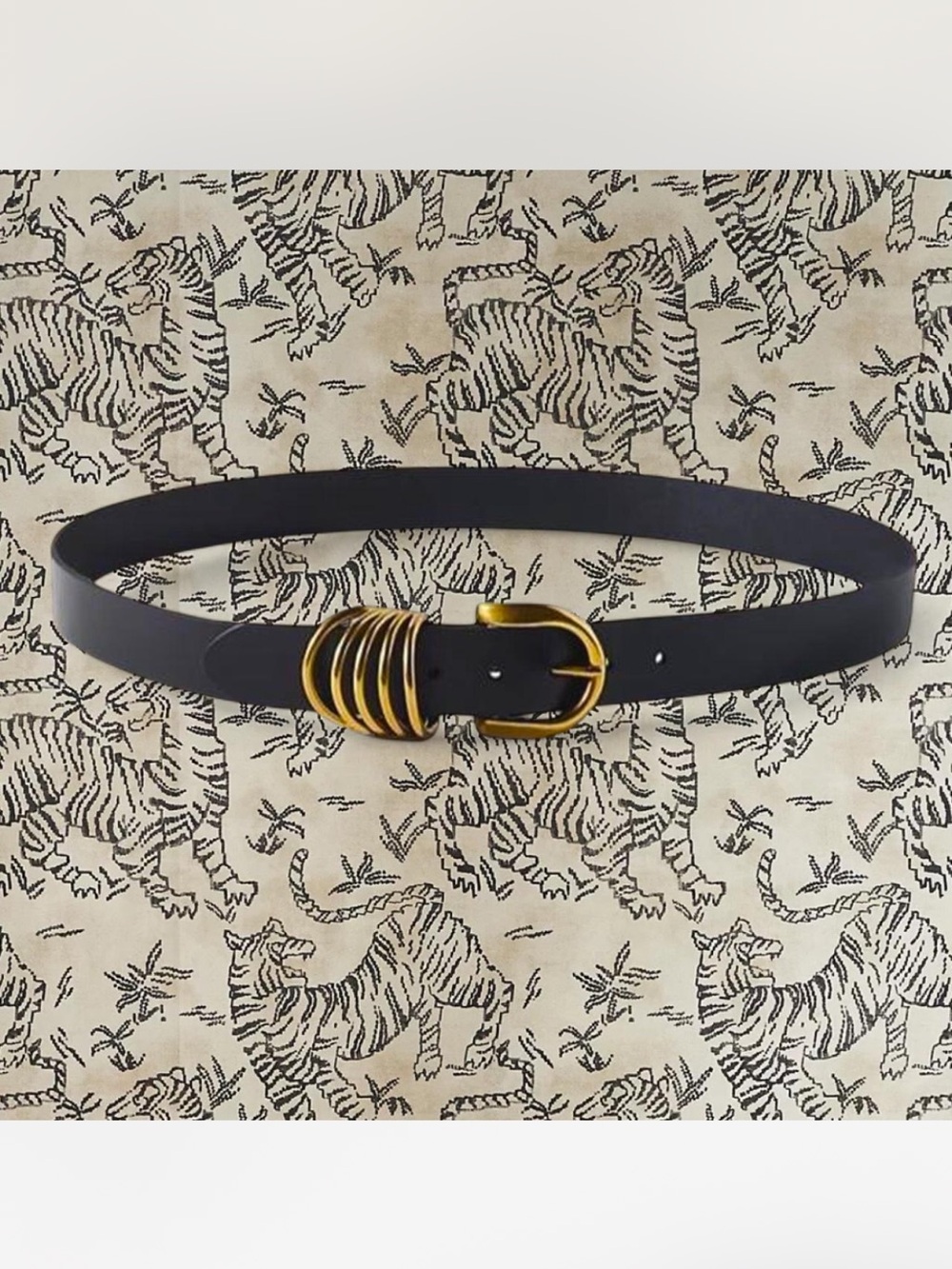 Anthropologie Black Leather Belt with Gold Triple-Ring Buckle